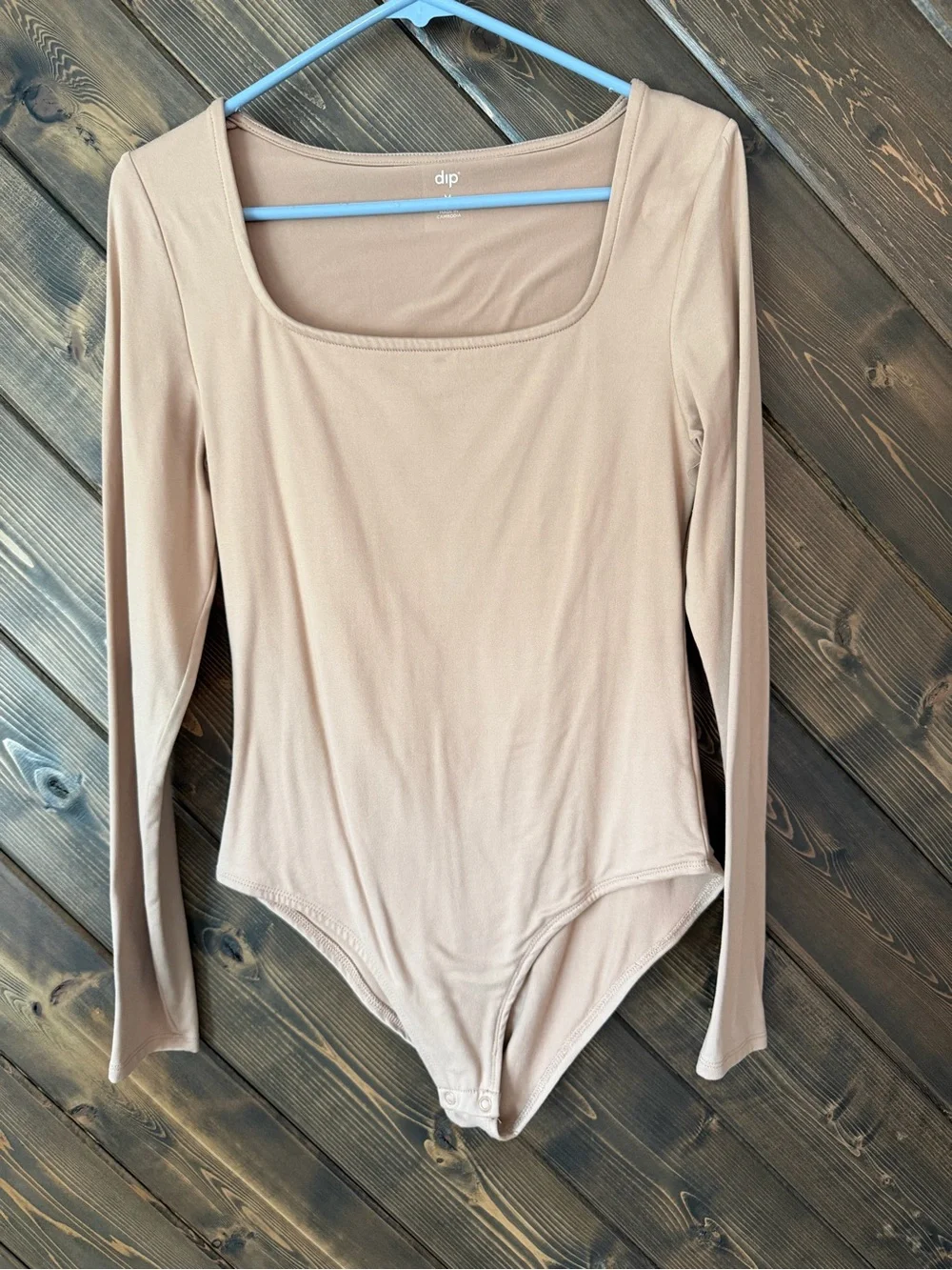 dip Long Sleeve Scoop Neck Bodysuit in Beige - Picture 1 of 2